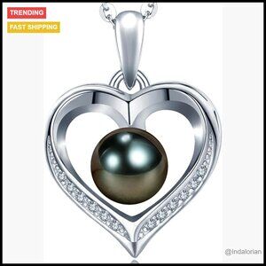 Sterling Silver Heart Pendant Necklace with Tahitian Black Pearl
